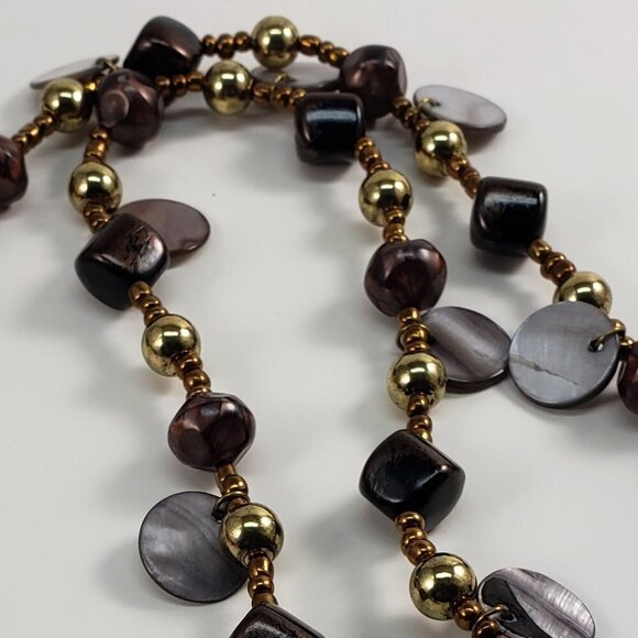 Women's Gold-Tone, Colorful Various Beads sizes & Grey Shell Discs Necklace, 34" - Picture 4 of 6